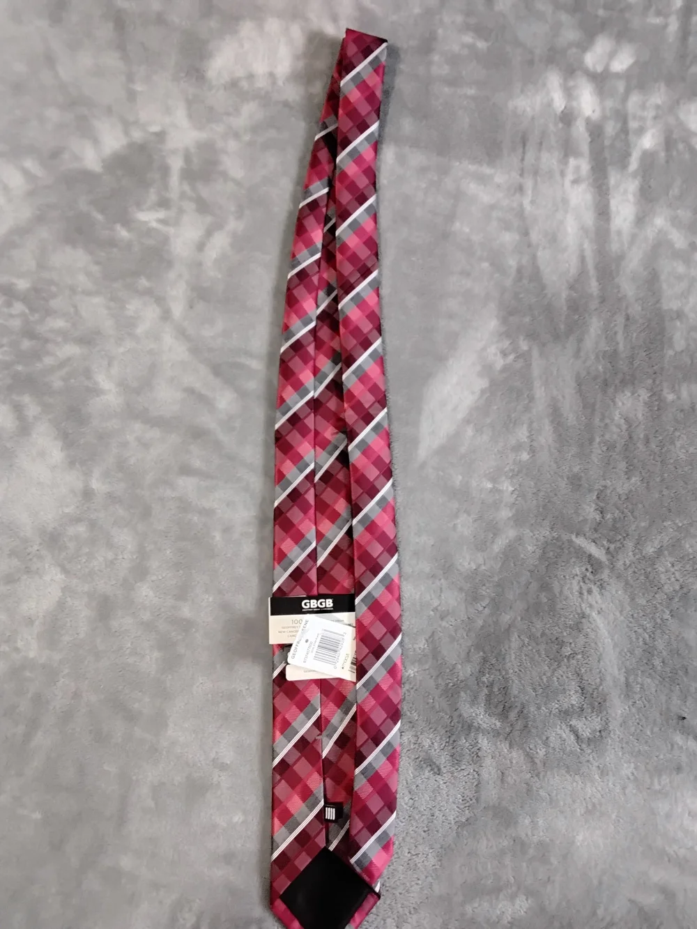 Geoffrey Beene Pink and Gray Plaid Silk Tie